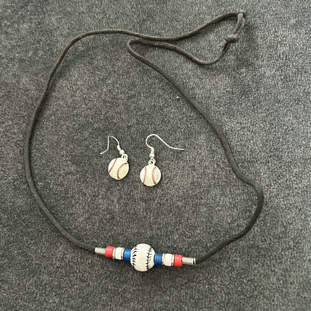 Adorable Baseball Necklace and Earrings‎
